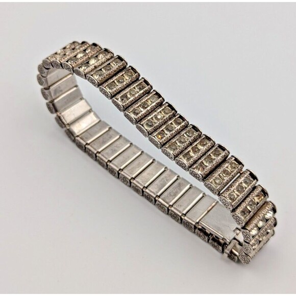 Vintage Bojar Sterling Silver 925 Clear Rhinestone Tennis Bracelet Art-Deco - Picture 3 of 16